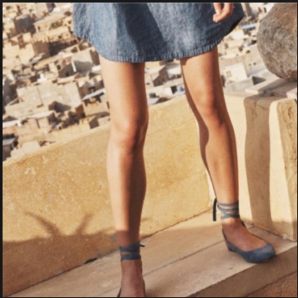 Madewell The April Blue Suede Lace-Up Ballet Flats - Picture 2 of 8